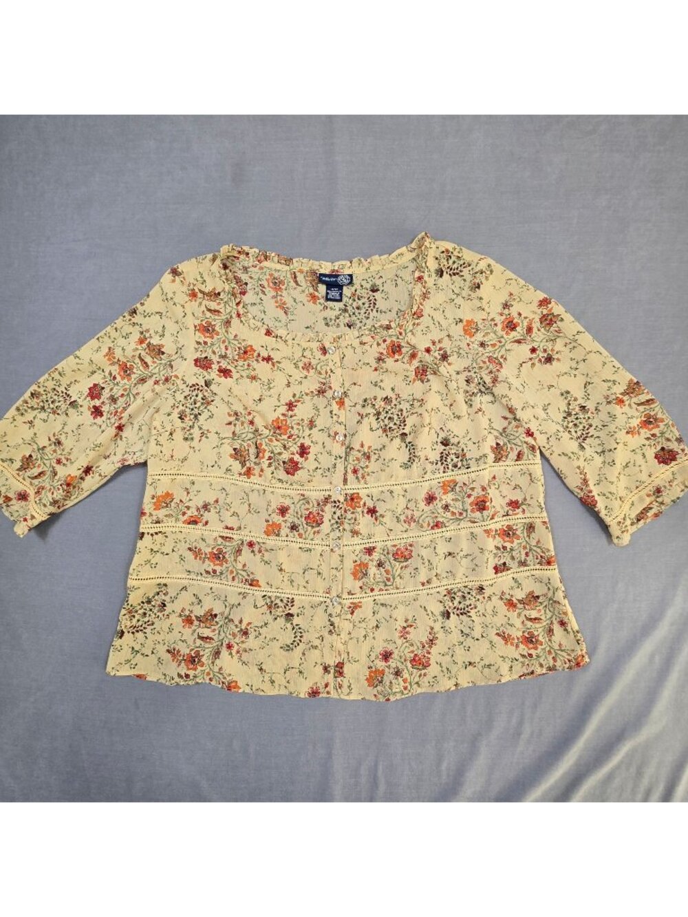 Venezia 18/20 Floral Blouse Cottage Core 3/4 Sleeve Scoop Neck Sheer Boho